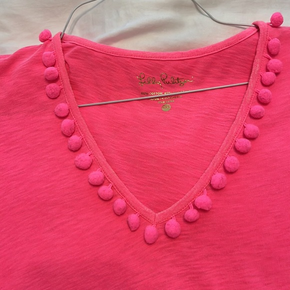 Lilly Pulitzer Etta Pom Pom V Neck TShirt - Picture 3 of 7